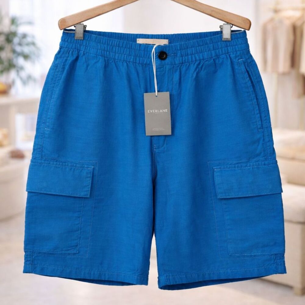 Everlane NWT Men's The Organic Cotton Linen Cargo Shorts Blue Size Small